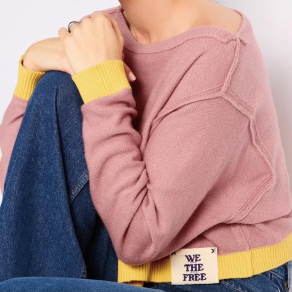We The Free Blush and Mustard Crew Neck Sweater